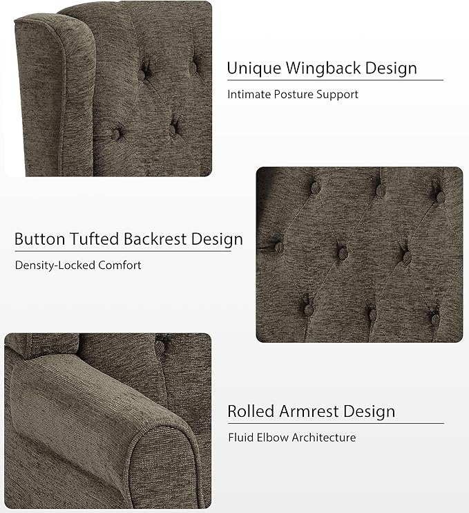 Lumibee High Back Accent Chair,Upholstered Wingback Armchair with Solid Wood Legs for Small Spaces,Comfy Single Sofa Chair for Living Room,Bedroom,Office-Taupe