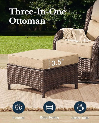 HILLGA Luxury Patio Furniture Set with 6-Inch Thick Cushions, High Back Outdoor Swivel Rocker Chairs and Patio Couch, 7-Piece All Weather Conversation Set for Porch Deck Pool Yard, Beige (V3)