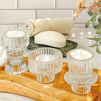 Kate Aspen Vintage Ribbed Glass Black Candlestick Holders, Pillar Candle, Tealight & Votive Candle Holders (Set of 6, 3 Assorted Sizes), Dining Table Decor, Shelf Decor, Centerpiece