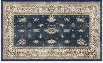 RUGGABLE Washable Vintage Area Rug – Verena Sapphire 3x5, Stain-Resistant, Non-Slip – Small Machine Washable Rugs for Living Room, Bedroom, Hallway, Entryway & Office–with Cushioned Pad