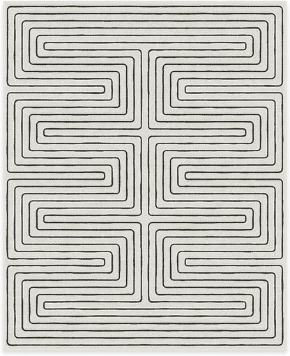 RUGGABLE x Jonathan Adler Machine Washable Modern Area Rug – Labyrinth Black/Ivory 8x10, Stain-Resistant, Non-Slip – Large Rugs for Living Room, Bedroom, Hallway, Entryway & Office–with Standard Pad