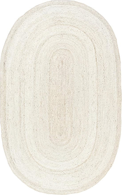nuLOOM Oval 5x8 Rigo Jute Hand Woven Area Rug, Off White, Solid Farmhouse Design, Natural Fiber, For Bedroom, Living Room, Dining Room, Hallway, Office, Kitchen, Entryway