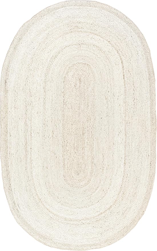 nuLOOM Oval 8x10 Rigo Jute Hand Woven Area Rug, Off White, Solid Farmhouse Design, Natural Fiber, For Bedroom, Living Room, Dining Room, Hallway, Office, Kitchen, Entryway