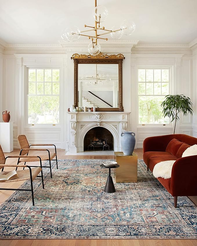 Loloi Margot Collection MAT-02 Terracotta/Lagoon 2'-3" x 3'-9" Accent Rug feat. CloudPile, No-Shed Easy Clean Large Patterned Area Rug for Living Room, Bedroom, Dining Area