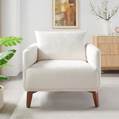 VANOMi Oversized Accent Chair Modern Boucle Armchair for Living Room Sets of 2, 37" Wide & Cozy Reading Chair with Solid Wood Legs, White Upholstered Lounge for Bedroom & Office, (Easy Assembly)