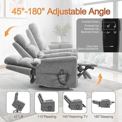 Power Lift Recliner Chair for Elderly People, Dual Motor Lay Flat Recliner with Vibration Massage and Heat, Heavy Duty Motion Mechanism Standing Assistance Reclining Chair, Chenille Fabric Dark Gray
