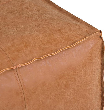 SIMPLIHOME Brody 18-inch Wide Square Pouf in Distressed Brown Vegan Faux Leather, Boho-Style Ottoman, Footstool or Extra Seating for Living Room, Assembled