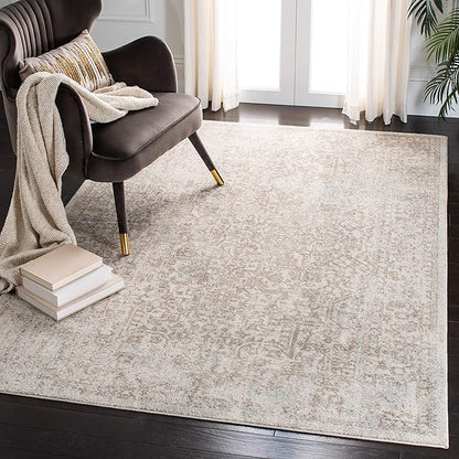 SAFAVIEH Evoke Collection 3' x 5' Ivory / Taupe EVK256E Oriental Distressed Non-Shedding Living Room Bedroom Accent Rug