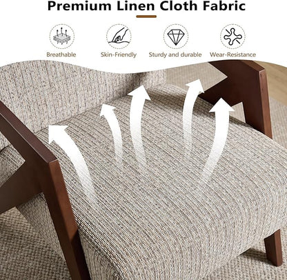 Bonzy Home Mid-Century Modern Accent Chair Set of 2 with Solid Wood Frame, Upholstered Armchair for Bedroom & Living Room, Reading Side Chair with Soft Lien Fabric Cushion,Easy Assembly,Light Grey