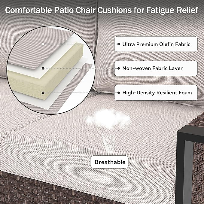 Outdoor Chair Cushions 23" x 24" x 4", Patio Deep Seat Replacement Cushions Set with Zippered Removable Cover, Weather-Resistant Olefin Fabric for Garden Chair Sofa Couch, Set of 2, Beige
