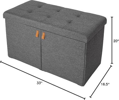 Seville Classics Cushioned Fabric Ottoman Hidden Storage Chest Footrest Chair, Padded Seat for Bedroom, Dorm, Loft, Living Room, Entryway, Hallway, Modern Gray, 33" Shoe Bench w/ Door