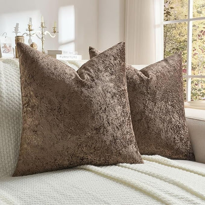 FUTEI Dark Coffee Flannel Throw Pillow Covers 18x18 Inch Set of 2,Soft Dimensional Textured Cushion Cases,Modern Home Decor for Couch Living Room