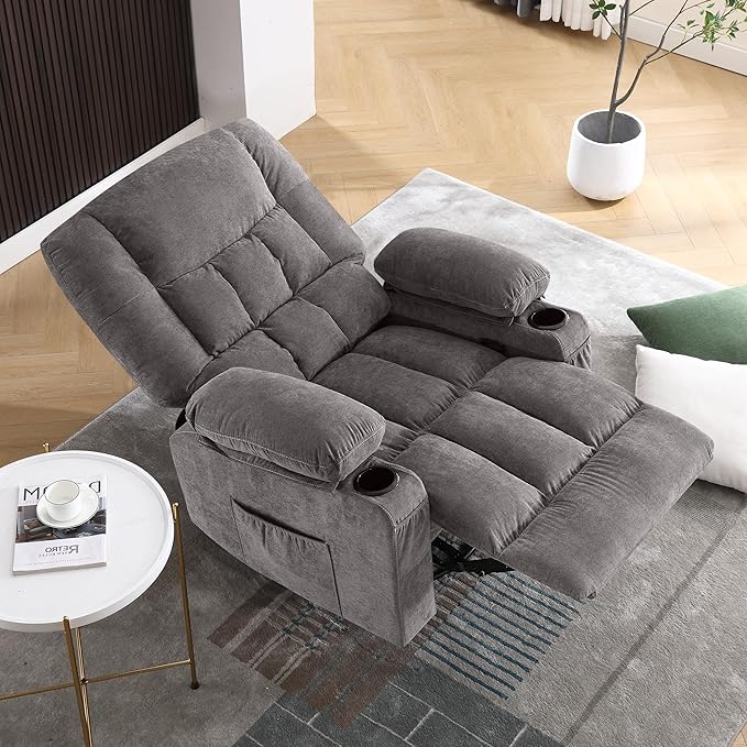 Power Recliner Chair with Rocking Function for Adults,Oversized Swivel Recliner with 2 Cup Holders,Side Pocket for Living Room