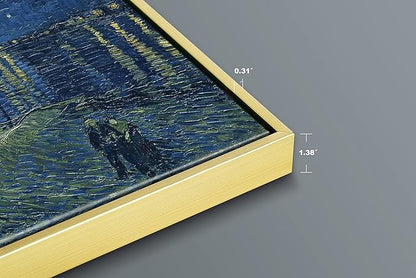 Wieco Art Framed Art Canvas Prints of Starry Night Over The Rhone Canvas Prints Wall Art by Van Gogh Paintings Reproduction Abstract Artwork for Living Room Wall Decor Golden Frame