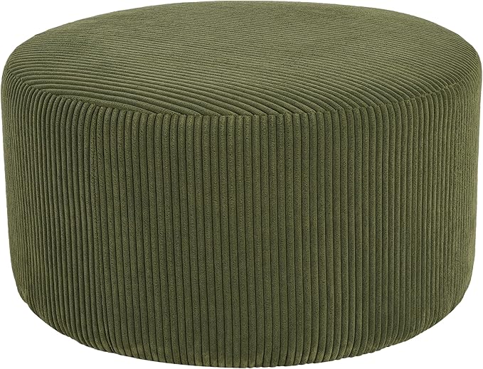 Christopher Knight Home GAVI Corduroy Ottoman Foot Stool, 30" Pouf Footstool Ottoman Seat, Upholstered Foot Chair, Round Footrest, Modern Side Table for Living Room Bedroom Home Decor, Olive Green