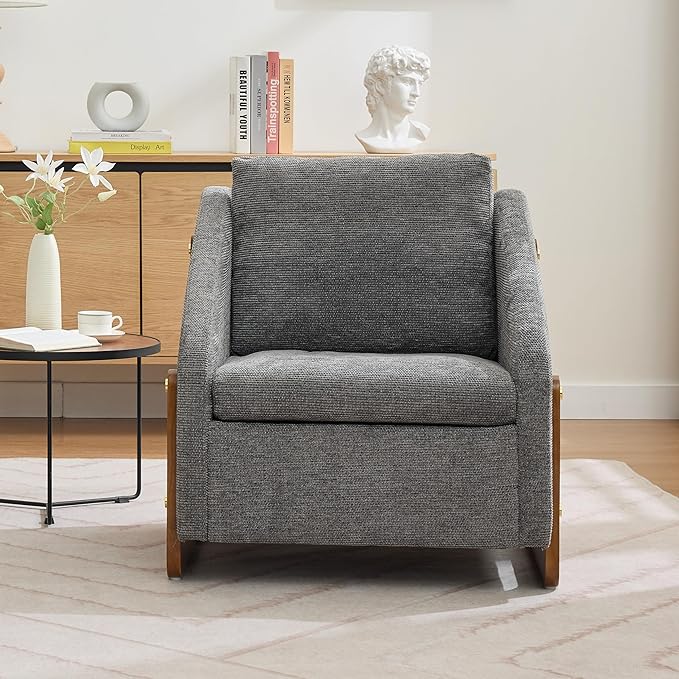 Modern Upholstered Armchair with Wooden Frame, 29" W x 29" D x 29" H, Light Gray Chenille Fabric, Living Room Accent Chair (Grey)