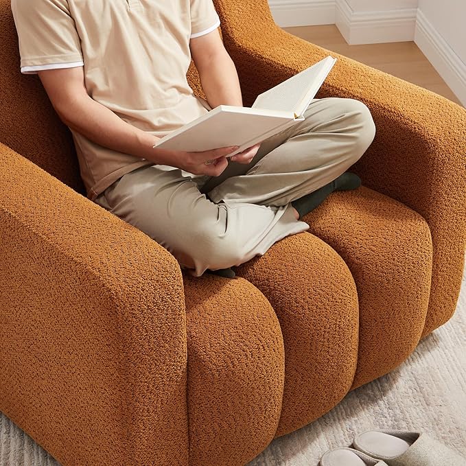 VANOMi Oversized Accent Chair, Modern Living Room Chairs, Comfy Boucle Fabric Upholstered Armchair for Bedroom, Office, Waiting Room (Curry)