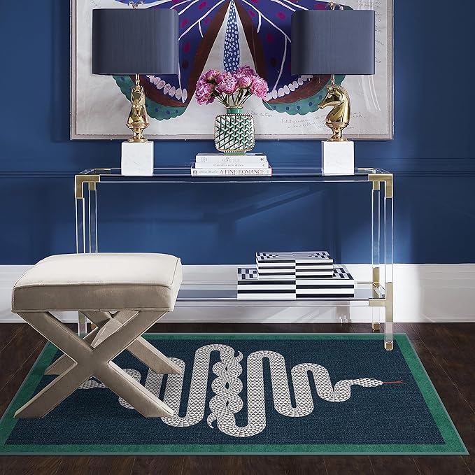 RUGGABLE x Jonathan Adler Machine Washable Modern Area Rug – Venom Sapphire 3x5, Stain-Resistant, Non-Slip – Small Rugs for Living Room, Bedroom, Hallway, Entryway & Office–with Cushioned Pad
