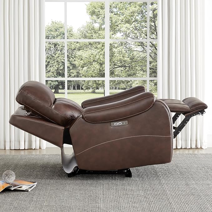CHITA Large Power Zero Gravity Recliner Chair, Genuine Leather Recliner Chair for Adults with Adjustable Power Headrest and Hidden Slide-Out Cupholders, USB and Type-C Ports, Dark Brown