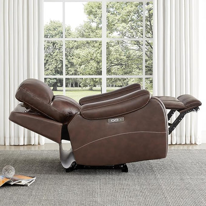 CHITA Large Power Zero Gravity Recliner Chair, Genuine Leather Recliner Chair for Adults with Adjustable Power Headrest and Hidden Slide-Out Cupholders, USB and Type-C Ports, Dark Brown