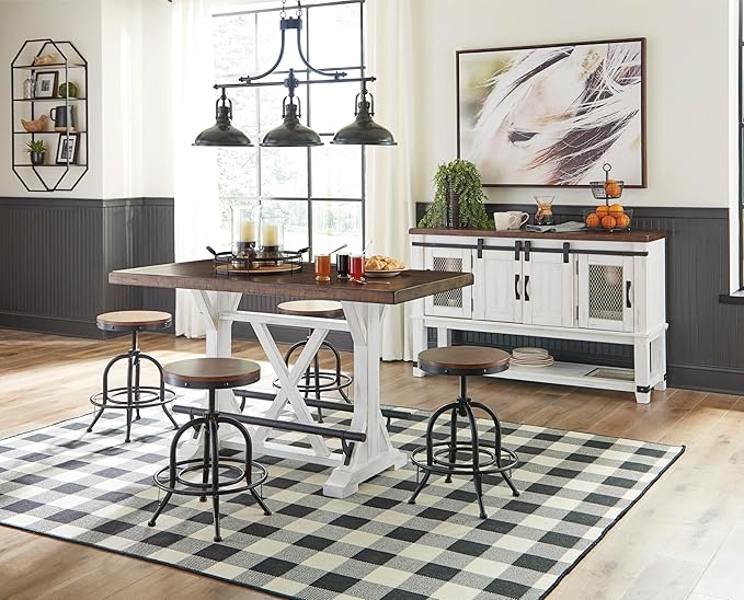 Signature Design by Ashley Valebeck Farmhouse Dining Room Server or Buffet Cabinet, White & Brown