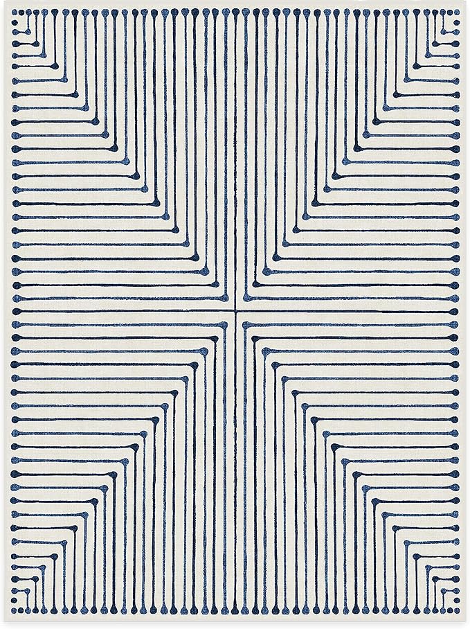 RUGGABLE x Jonathan Adler Machine Washable Modern Area Rug – Inkdrop Slate Blue 9x12, Stain-Resistant, Non-Slip – Large Rugs for Living Room, Bedroom, Hallway, Entryway & Office–with Cushioned Pad