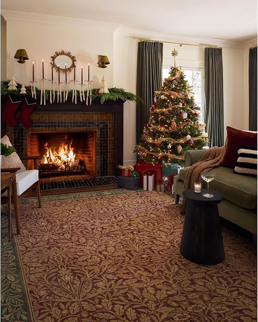 RUGGABLE x Morris & Co Machine Washable Christmas Area Rug – Acorn Amber Red 9x12, Stain-Resistant, Non-Slip – Large Rugs for Living Room, Bedroom, Hallway, Entryway & Office–with Standard Pad