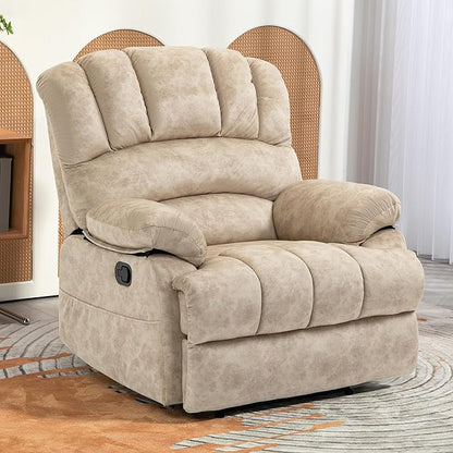 Manual Recliner Chair for Living Room, Single Sofa Recliners for Adults 350LBS, Heavy Duty Reclining Max 155 Degrees, Fabric Beige
