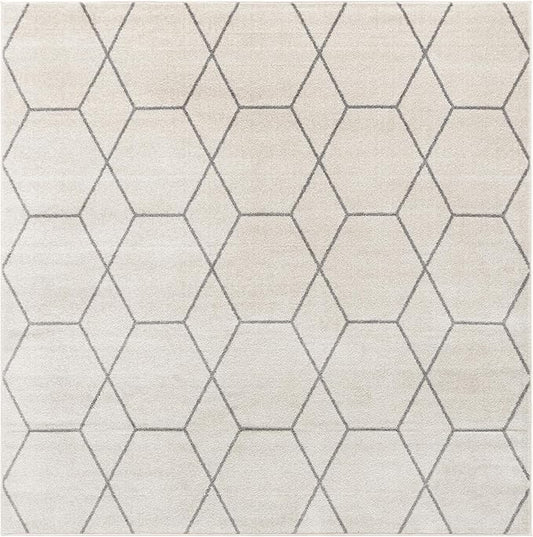 Unique Loom Trellis Frieze Collection Area Rug - Geometric (5' Square, Ivory/ Gray)