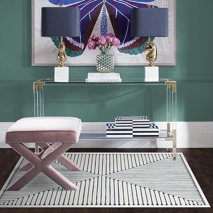 RUGGABLE x Jonathan Adler Machine Washable Modern Area Rug – Inkdrop Slate Blue 3x5, Stain-Resistant, Non-Slip – Small Rugs for Living Room, Bedroom, Hallway, Entryway & Office–with Standard Pad