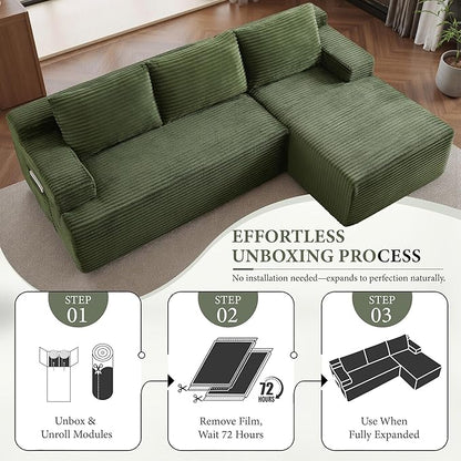 96''Sectional Couches for Living Room,Modern Modular Sectional Sofa,Upholstered Boneless Couch with Pockets,Comfy Cloud Couch with L Shaped Chaise(Green, 96''W Right Facing Chaise)