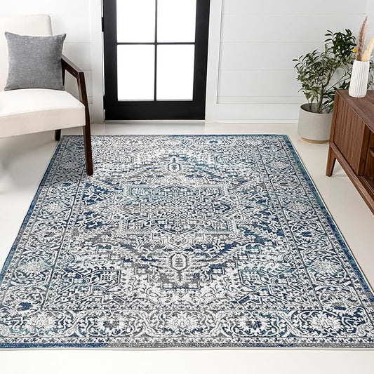 JONATHAN Y Modern Vintage Medallion Navy/Light Gray Indoor Area Rug, 12x15, Country, Floral, Easy-Cleaning for Living Room, Bedroom, Kitchen, Pet Friendly, Non-Shedding (MDP100B-15)