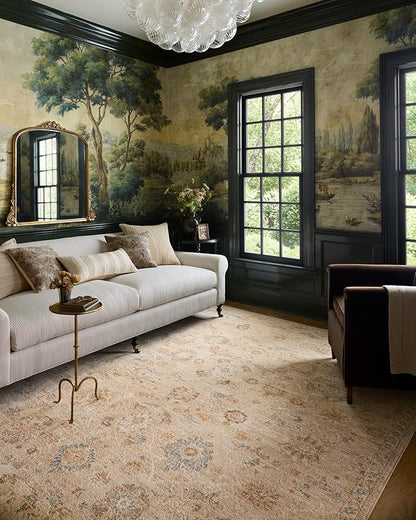 Loloi Chris Loves Julia Palma Collection PLM-11 Natural/Multi 9'-6" x 13'-1" Fringe Area Rug Vintage Style Boho Living Room Bedroom Carpet