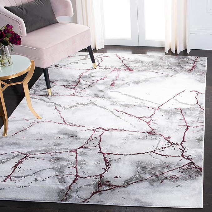 SAFAVIEH Craft Collection Accent Rug - 2'7" x 5', Grey & Wine, Modern Abstract Design, Non-Shedding & Easy Care, Ideal for High Traffic Areas in Entryway, Living Room, Bedroom (CFT877S)