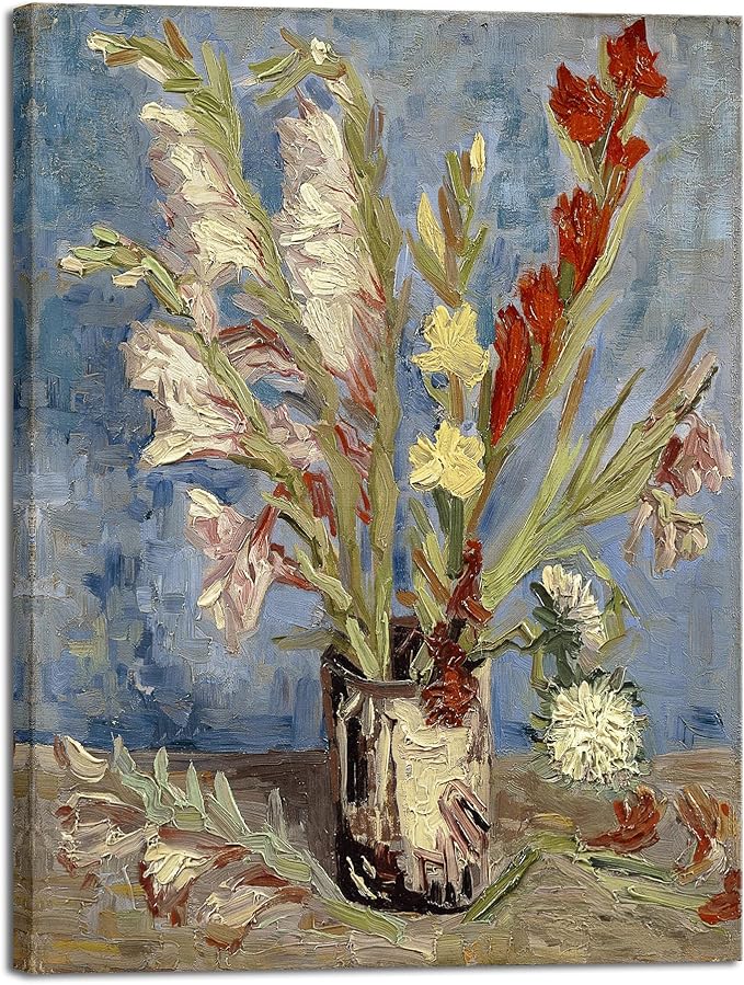 Wieco Art Vase with Gladioli and China Asters by Van Gogh Famous Artwork Oil Paintings Large Wall Art Abstract Flowers Pictures Modern Floral Canvas Prints for Office Decor