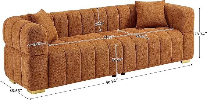 VANOMi 90.94”Cloud Sofa Couch, Modern Deep Seat Boucle Sofa, Oversized Upholstered 3-Seater Comfy Couch Loveseat for Living Room, Bedroom, Office, Apartment, Curry (1 Piece)