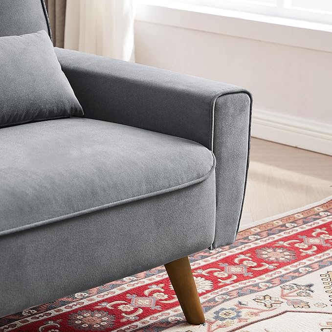 48" Small Loveseat Sofa, Mid Century Modern Love Seat with Back Cushions and Plastic Legs, 2 Seater Couches for Living Room, Bedroom, Small Spaces, Light Grey