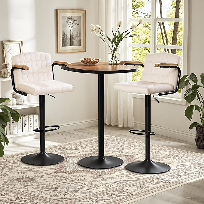 VECELO Bar Stools Set of 4, Adjustable Upholstered Swivel Barstools, Modern Counter Height Bar Stools with Back and Footrest, Island Chairs for Kitchen, Dining Room, Bar