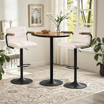 VECELO Bar Stools Set of 4, Adjustable Upholstered Swivel Barstools, Modern Counter Height Bar Stools with Back and Footrest, Island Chairs for Kitchen, Dining Room, Bar