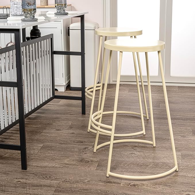 JONATHAN Y BSL1001D Hula 28.75" Modern Designer Iron Curved Backless Bar Stool for Home, Kitchen, Dining Room, Workspaces, Cafes and Resturants, Almond Frame