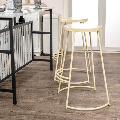 JONATHAN Y BSL1001D Hula 28.75" Modern Designer Iron Curved Backless Bar Stool for Home, Kitchen, Dining Room, Workspaces, Cafes and Resturants, Almond Frame