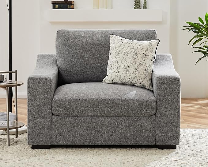 ABCASA 47" W Oversized Accent Chair Set of 2, Comfy Upholstered Sofa Chair with Large Seat and Wide Armrest, Pet-Friendly Modern Lounge Armchair for Living Room/Apartment/Bedroom, Premium Linen, Grey