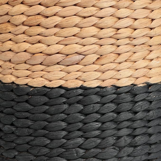JONATHAN Y TBL2500A Aimee 15.7" Modern Minimalist Two-Tone Hand-Woven Hyacinth Ottoman for Living Room, Bedroom, Entryway, Foyer, Natural Seagrass Foot Stool, Handwoven Footrest, Natural/Black