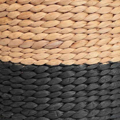 JONATHAN Y TBL2500A Aimee 15.7" Modern Minimalist Two-Tone Hand-Woven Hyacinth Ottoman for Living Room, Bedroom, Entryway, Foyer, Natural Seagrass Foot Stool, Handwoven Footrest, Natural/Black