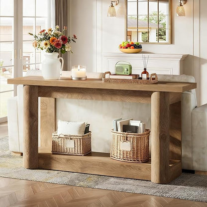 Tribesigns 63" Narrow Console Table, 2-Tier Storage Long Entryway Table, Sofa Foyer Furniture for Living Room, Entrance, Hallway, Light Brown