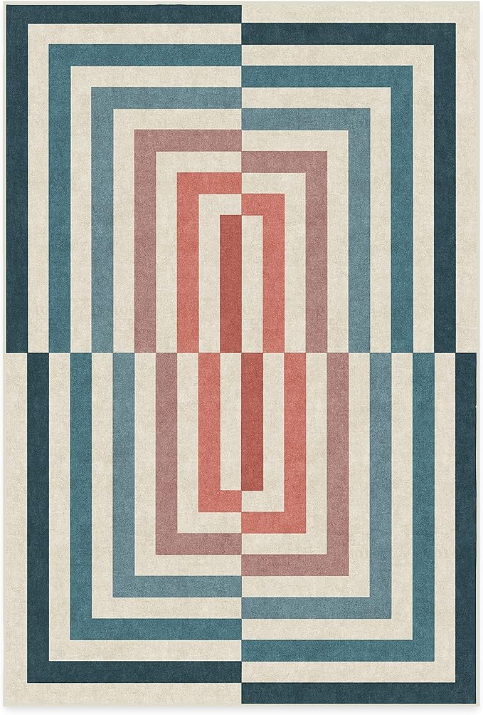 RUGGABLE x Jonathan Adler Washable Modern Area Rug – Op Art Teal 6x9, Stain-Resistant, Non-Slip – Medium Machine Washable Rugs for Living Room, Bedroom, Hallway, Entryway & Office–with Standard Pad