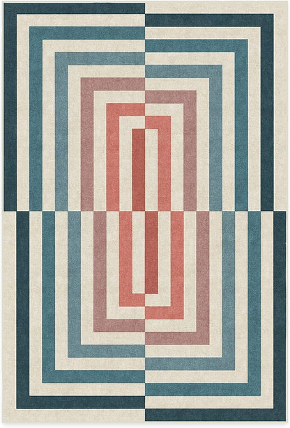 RUGGABLE x Jonathan Adler Washable Modern Area Rug – Op Art Teal 6x9, Stain-Resistant, Non-Slip – Medium Machine Washable Rugs for Living Room, Bedroom, Hallway, Entryway & Office–with Standard Pad