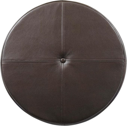 HomePop Round Leatherette Storage Ottoman with Lid, Chocolate Brown Large