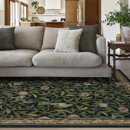 RUGGABLE x Morris & Co Washable Area Rug – Pomegranate Blue Green 5x7, Stain-Resistant, Non-Slip – Medium Machine Washable Rugs for Living Room, Bedroom, Hallway, Entryway & Office–with Standard Pad
