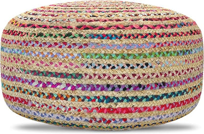 SIMPLIHOME Margo Boho Contemporary Round Large Pouf in Multi Color for the Living Room, Bedroom and Kids Room